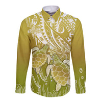 Polynesia Sea Turtle Long Sleeve Button Shirt Happy Valentine Day Polynesian - Gold LT14 Unisex Gold - Polynesian Pride