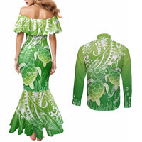 Polynesia Sea Turtle Couples Matching Mermaid Dress and Long Sleeve Button Shirt Happy Valentine Day Polynesian - Green LT14 - Polynesian Pride
