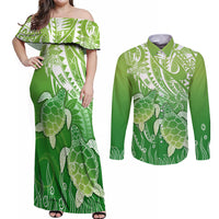Polynesia Sea Turtle Couples Matching Off Shoulder Maxi Dress and Long Sleeve Button Shirt Happy Valentine Day Polynesian - Green LT14 Green - Polynesian Pride