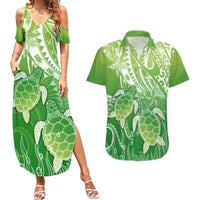Polynesia Sea Turtle Couples Matching Summer Maxi Dress and Hawaiian Shirt Happy Valentine Day Polynesian - Green LT14 Green - Polynesian Pride