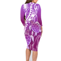Polynesia Valentine Day Family Matching Long Sleeve Bodycon Dress and Hawaiian Shirt Polynesian Sea Turtle Purple Version LT14 - Polynesian Pride
