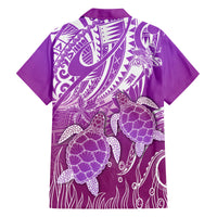 Polynesia Valentine Day Family Matching Off Shoulder Long Sleeve Dress and Hawaiian Shirt Polynesian Sea Turtle Purple Version LT14 - Polynesian Pride
