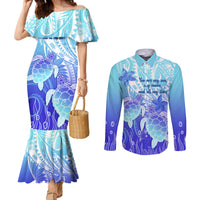 Polynesia Valentine Day Couples Matching Mermaid Dress and Long Sleeve Button Shirt Polynesian Sea Turtle Turquoise Version LT14 Turquoise - Polynesian Pride