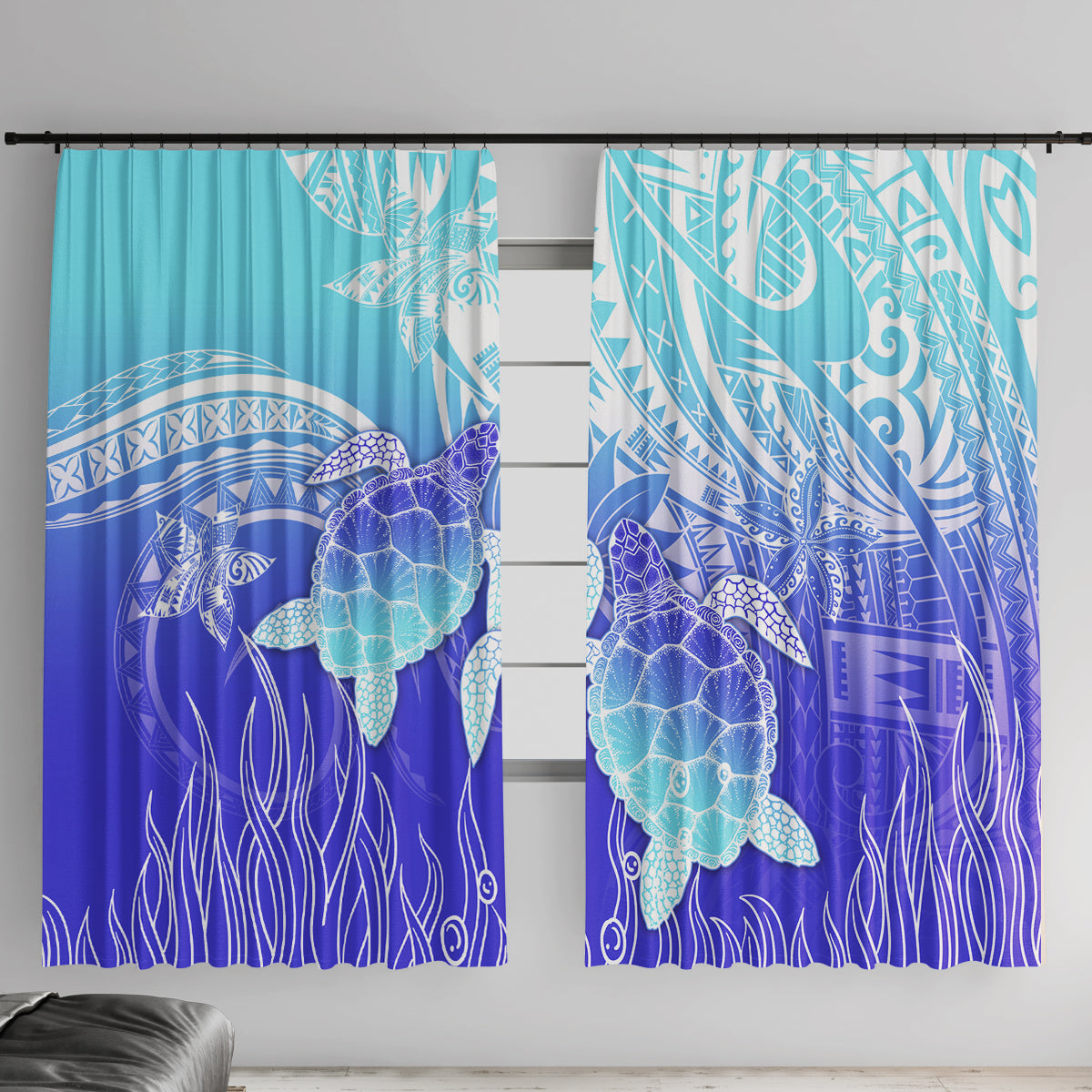 Polynesia Valentine Day Window Curtain Polynesian Sea Turtle Turquoise Version LT14 With Hooks Turquoise - Polynesian Pride