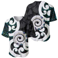 Aotearoa Koru Baseball Jersey Cyan Maori Paua Shell Mix Silver Fern LT14 - Polynesian Pride