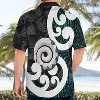 Aotearoa Koru Hawaiian Shirt Cyan Maori Paua Shell Mix Silver Fern