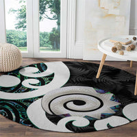 Aotearoa Koru Round Carpet Cyan Maori Paua Shell Mix Silver Fern LT14 - Polynesian Pride
