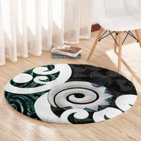 Aotearoa Koru Round Carpet Cyan Maori Paua Shell Mix Silver Fern LT14 - Polynesian Pride