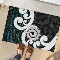 Aotearoa Koru Rubber Doormat Cyan Maori Paua Shell Mix Silver Fern LT14 - Polynesian Pride