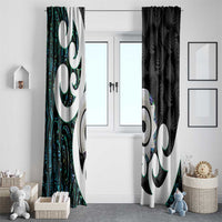 Aotearoa Koru Window Curtain Cyan Maori Paua Shell Mix Silver Fern