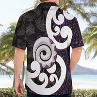 Aotearoa Koru Hawaiian Shirt Purple Maori Paua Shell Mix Silver Fern