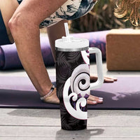 Aotearoa Koru Tumbler With Handle Purple Maori Paua Shell Mix Silver Fern LT14 - Polynesian Pride