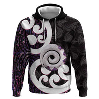 Aotearoa Koru Zip Hoodie Purple Maori Paua Shell Mix Silver Fern LT14 Pullover Hoodie Black - Polynesian Pride