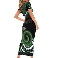 Koru Pounamu Aotearoa Short Sleeve Bodycon Dress Maori Paua Shell Mix Silver Fern LT14 - Polynesian Pride