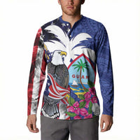 United States Guam Button Sweatshirt USA Eagle Guahan Seal Bougainvillea - Polynesian Pride