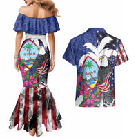 United States Guam Couples Matching Mermaid Dress and Hawaiian Shirt USA Eagle Guahan Seal Bougainvillea - Polynesian Pride