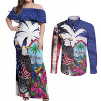 United States Guam Couples Matching Off Shoulder Maxi Dress and Long Sleeve Button Shirt USA Eagle Guahan Seal Bougainvillea - Polynesian Pride