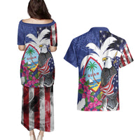 United States Guam Couples Matching Puletasi and Hawaiian Shirt USA Eagle Guahan Seal Bougainvillea - Polynesian Pride