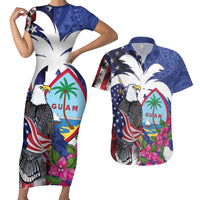 United States Guam Couples Matching Short Sleeve Bodycon Dress and Hawaiian Shirt USA Eagle Guahan Seal Bougainvillea - Polynesian Pride
