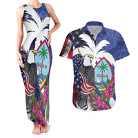 United States Guam Couples Matching Tank Maxi Dress and Hawaiian Shirt USA Eagle Guahan Seal Bougainvillea - Polynesian Pride