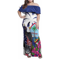 United States Guam Family Matching Off Shoulder Maxi Dress and Hawaiian Shirt USA Eagle Guahan Seal Bougainvillea - Polynesian Pride