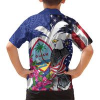 United States Guam Family Matching Off Shoulder Short Dress and Hawaiian Shirt USA Eagle Guahan Seal Bougainvillea - Polynesian Pride