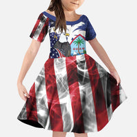 United States Guam Family Matching Off Shoulder Short Dress and Hawaiian Shirt USA Eagle Guahan Seal Bougainvillea - Polynesian Pride