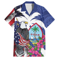 United States Guam Family Matching Off Shoulder Short Dress and Hawaiian Shirt USA Eagle Guahan Seal Bougainvillea - Polynesian Pride