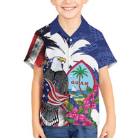 United States Guam Family Matching Off Shoulder Short Dress and Hawaiian Shirt USA Eagle Guahan Seal Bougainvillea - Polynesian Pride