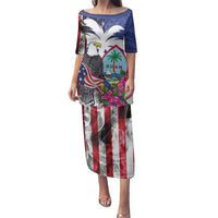 United States Guam Family Matching Puletasi and Hawaiian Shirt USA Eagle Guahan Seal Bougainvillea - Polynesian Pride