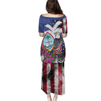 United States Guam Family Matching Puletasi and Hawaiian Shirt USA Eagle Guahan Seal Bougainvillea - Polynesian Pride