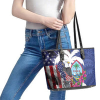 United States Guam Leather Tote Bag USA Eagle Guahan Seal Bougainvillea - Polynesian Pride
