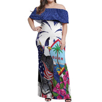 United States Guam Off Shoulder Maxi Dress USA Eagle Guahan Seal Bougainvillea - Polynesian Pride