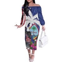 United States Guam Off The Shoulder Long Sleeve Dress USA Eagle Guahan Seal Bougainvillea - Polynesian Pride
