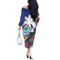 United States Guam Off The Shoulder Long Sleeve Dress USA Eagle Guahan Seal Bougainvillea - Polynesian Pride