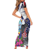United States Guam Short Sleeve Bodycon Dress USA Eagle Guahan Seal Bougainvillea - Polynesian Pride