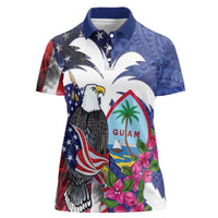 United States Guam Women Polo Shirt USA Eagle Guahan Seal Bougainvillea - Polynesian Pride