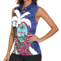 United States Guam Women Sleeveless Polo Shirt USA Eagle Guahan Seal Bougainvillea - Polynesian Pride