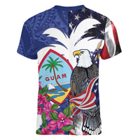 United States Guam Women V-Neck T-Shirt USA Eagle Guahan Seal Bougainvillea - Polynesian Pride