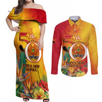 Papua New Guinea Independence Day Couples Matching Off Shoulder Maxi Dress and Long Sleeve Button Shirt 50th Anniversary Unity in Diversity