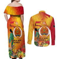 Papua New Guinea Independence Day Couples Matching Off Shoulder Maxi Dress and Long Sleeve Button Shirt 50th Anniversary Unity in Diversity