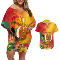 Papua New Guinea Independence Day Couples Matching Off Shoulder Short Dress and Hawaiian Shirt 50th Anniversary Unity in Diversity