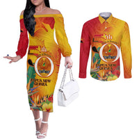 Papua New Guinea Independence Day Couples Matching Off The Shoulder Long Sleeve Dress and Long Sleeve Button Shirt 50th Anniversary Unity in Diversity