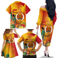 Papua New Guinea Independence Day Family Matching Off The Shoulder Long Sleeve Dress and Hawaiian Shirt 50th Anniversary Unity in Diversity