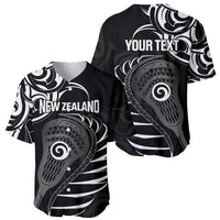 Personalised New Zealand Silver Fern Lacrosse Baseball Jersey Aotearoa Maori Pattern