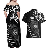 Personalised New Zealand Silver Fern Lacrosse Couples Matching Off Shoulder Maxi Dress and Hawaiian Shirt Aotearoa Maori Pattern