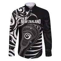 Personalised New Zealand Silver Fern Lacrosse Family Matching Off The Shoulder Long Sleeve Dress and Hawaiian Shirt Aotearoa Maori Pattern