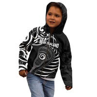 Personalised New Zealand Silver Fern Lacrosse Kid Hoodie Aotearoa Maori Pattern