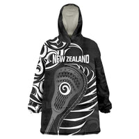 Personalised New Zealand Silver Fern Lacrosse Wearable Blanket Hoodie Aotearoa Maori Pattern