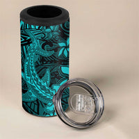 Polynesian 4 in 1 Can Cooler Tumbler Turquoise Hawaiian Tribal Hammerhead Shark